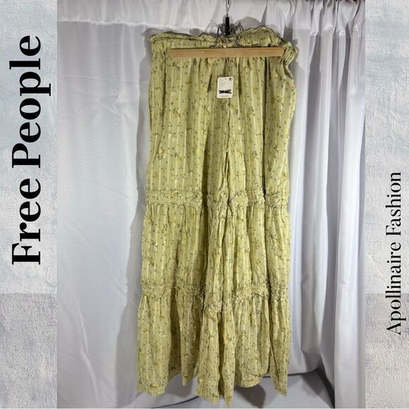 FREE PEOPLE EMMALINE TIERED PULLON FLARED PANTS IN SAGE COMBO NWT - Picture 6 of 9